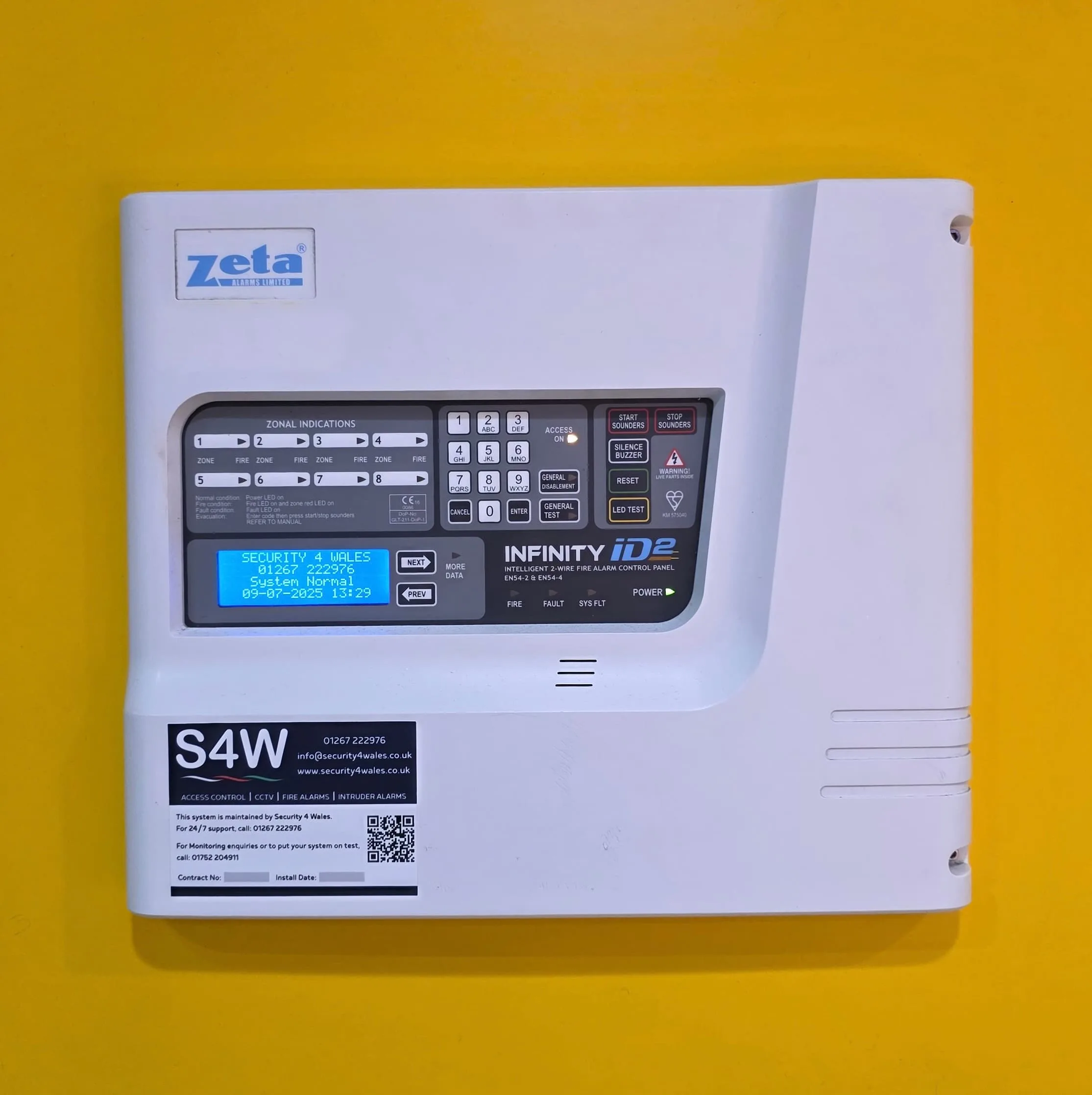 Zeta Infinity iD2 fire alarm panel installed by Security 4 Wales